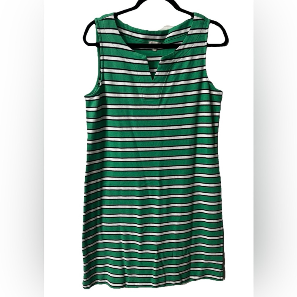 Talbots Dress Women Lg Green Striped Sheath Beachy Casual Basic Sleeveless